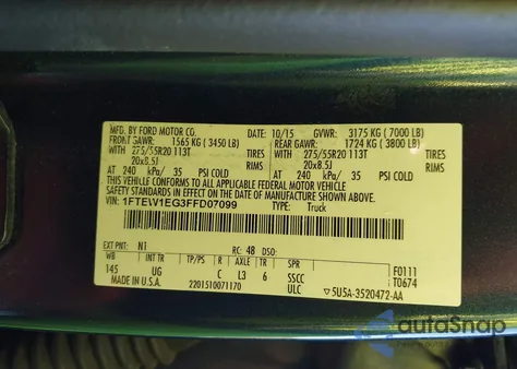 2015 Ford F-150 Xlt from USA, damaged, VIN 1FTEW1EG3FFD07099